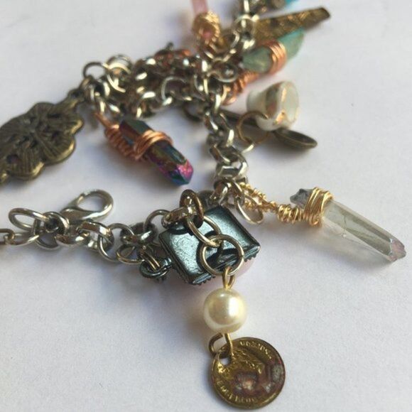 Silver Tone Chain Charm Bracelet Handmade Hand Assembled - Picture 8 of 9